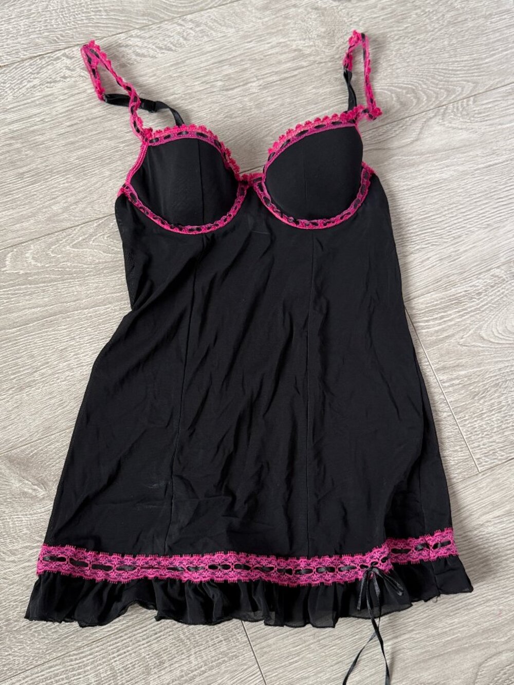 Rampage Black Pink Trim Babydoll Chemise Lingerie Nightie Size Small